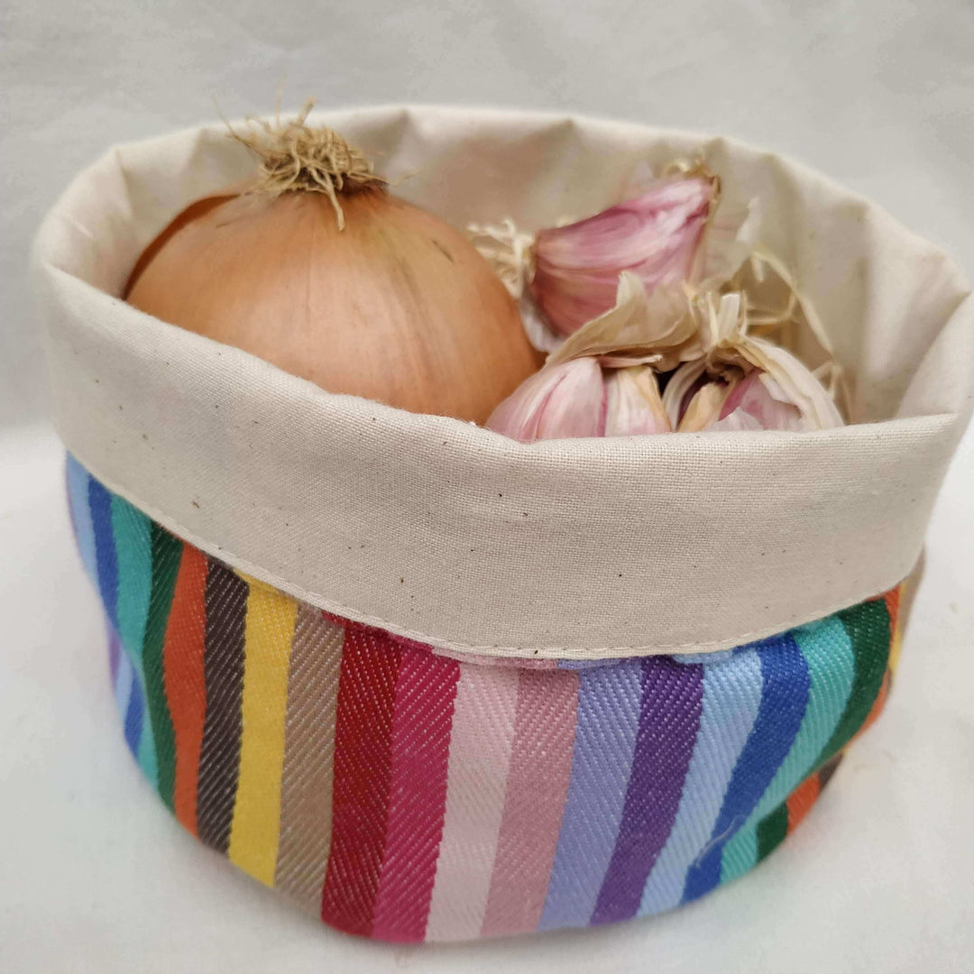 Bread Basket / pot bag - Rainbow with natural cotton canvas
