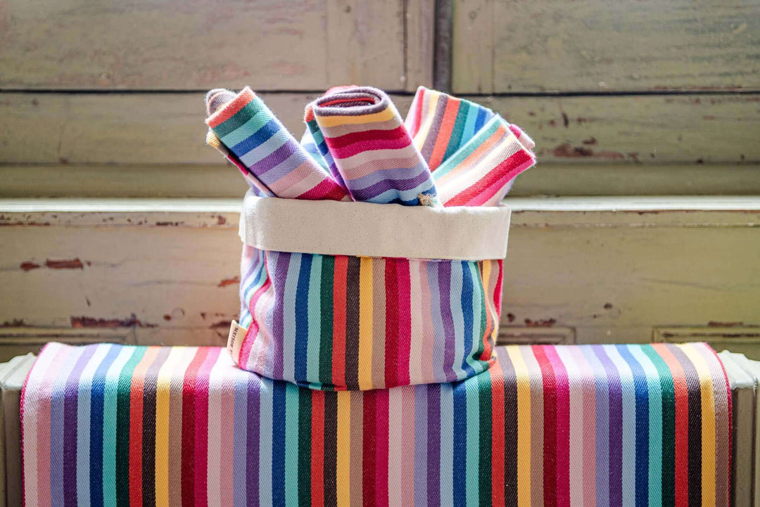 Bread Basket / pot bag - Rainbow with natural cotton canvas