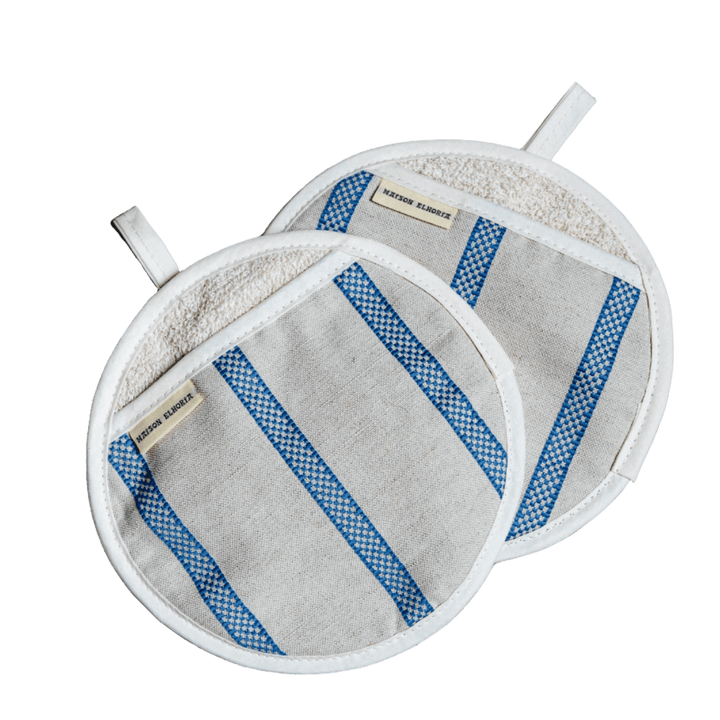 Pot Holder - Linen Union natural with Blue stripes