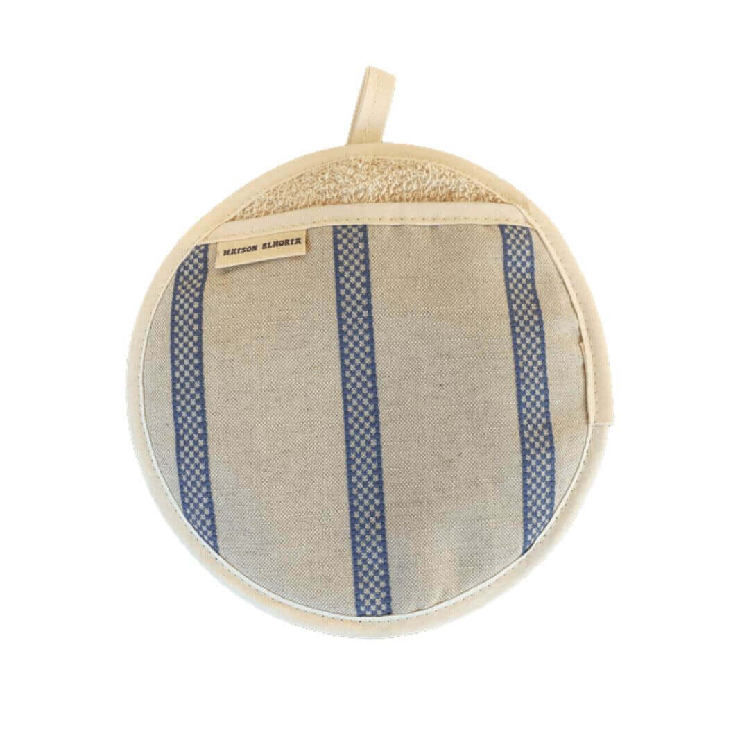 Pot holder linen union round shaped with hanging loop cut image 