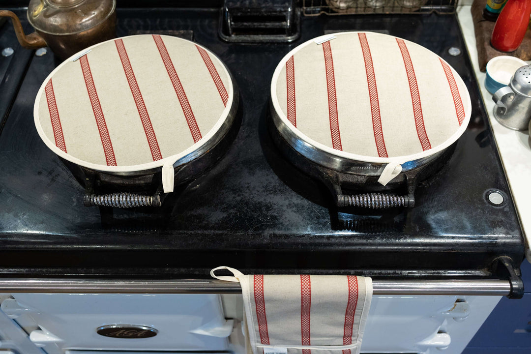 Chef's pad / Hob Cover for Aga cooker hob lid- Linen Union Red Stripes