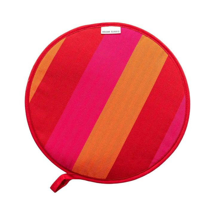 Red Orange pink striped premium quality insulating Aga hob plate cover on white background from Maisonelhoria.com